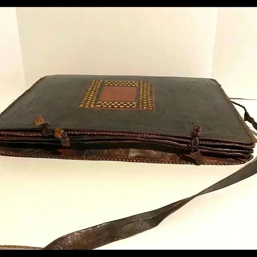 Handmade unsex brown leather briefcase bag